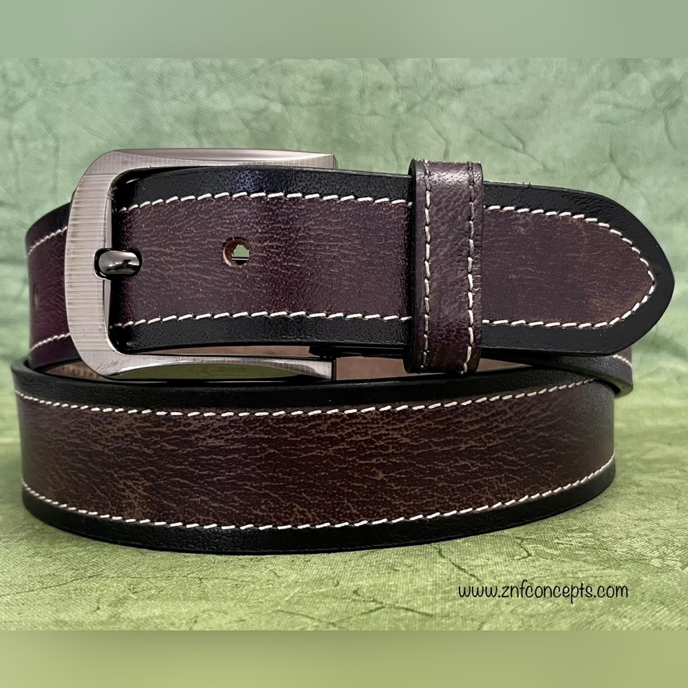 Brown Leather Belt with Silver Buckle